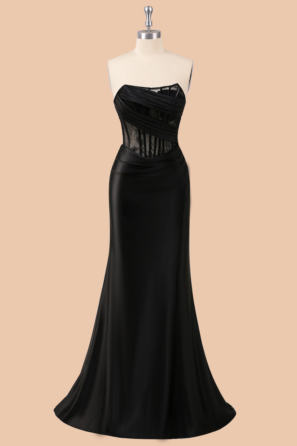 Custom lace black satin prom dress, slit party dress